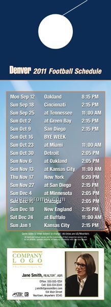 Denver Pro Football Schedule Door Hanger (4" X 11")