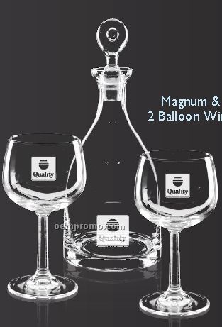Lancaster Magnum Decanter And 2 Balloon Wine Stemware