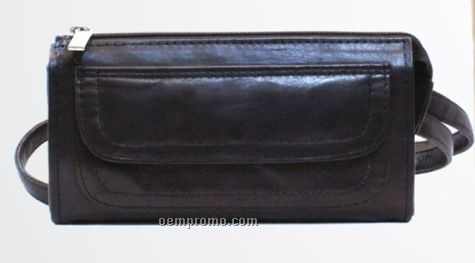 Dark Brown Stone Wash Cowhide Clutch Bag W/ Top Zipper
