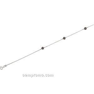 Ladies' 7" 14kw 4mm Cultured Black Pearl Station Bracelet