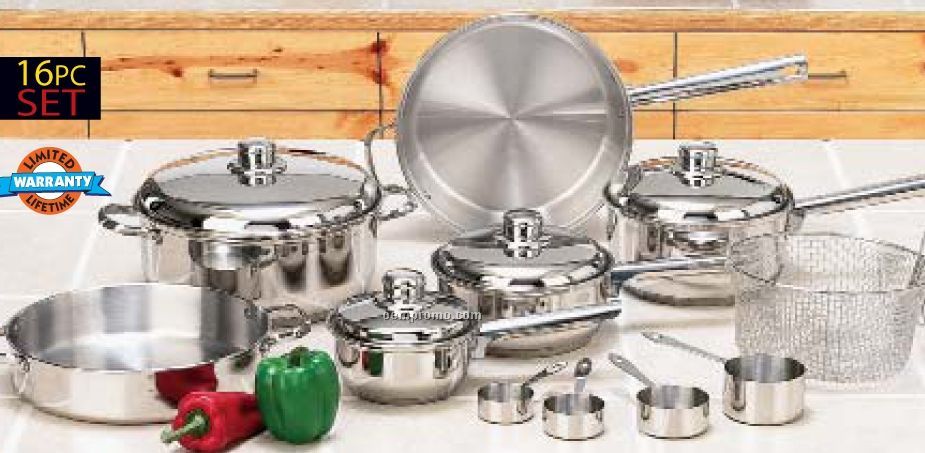 Chef's Secret 16pc 5-ply Surgical Stainless Steel Cookware Set