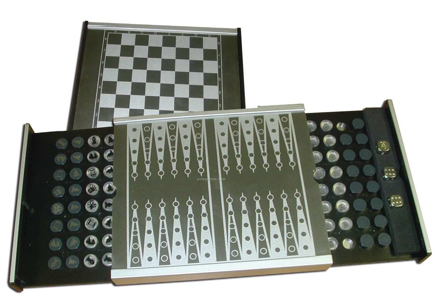 Magnetic Metal Chess/ Checkers & Backgammon Game Set With Drawers