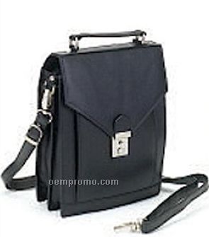 Leather Expandable Pouch With Front Lock & Strap