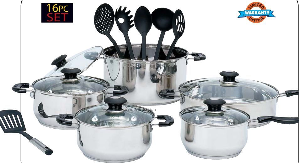 Wyndham House 16 PC Stainless Steel Cookware And Kitchen Tool Set