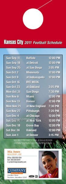 Kansas City Pro Football Schedule Door Hanger (4" X 11")