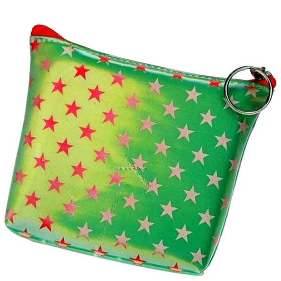 3d Lenticular Purse W/Key Ring Stock / Green With Stars