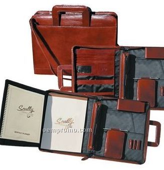 Burgundy Italian Leather Zip Tri Fold PDA Portfolio