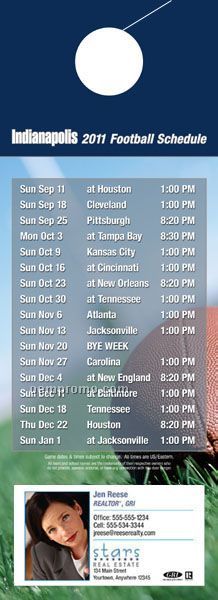 Indianapolis Pro Football Schedule Door Hanger (4" X 11")