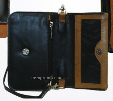 Ladies Dark Brown Neck Wallet W/ Back Zipper
