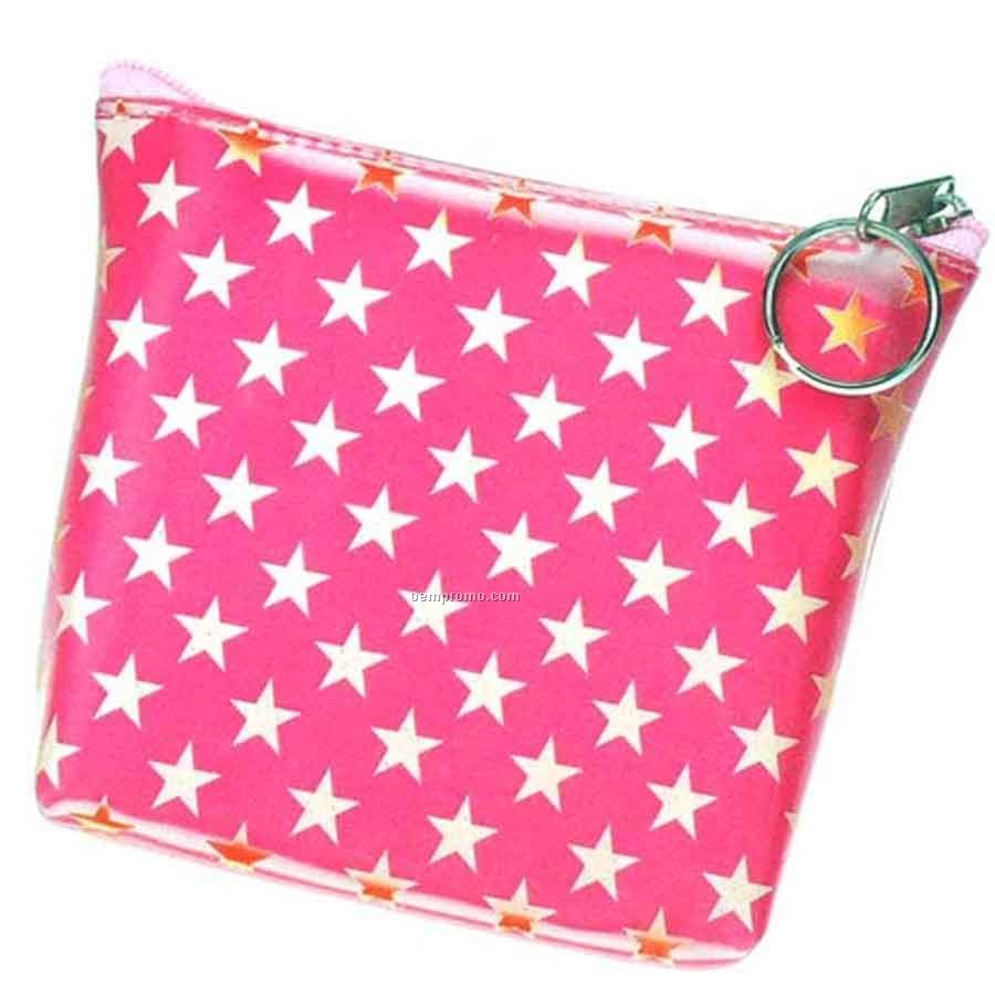 3d Lenticular Purse W/Key Ring Stock / Pink With Stars