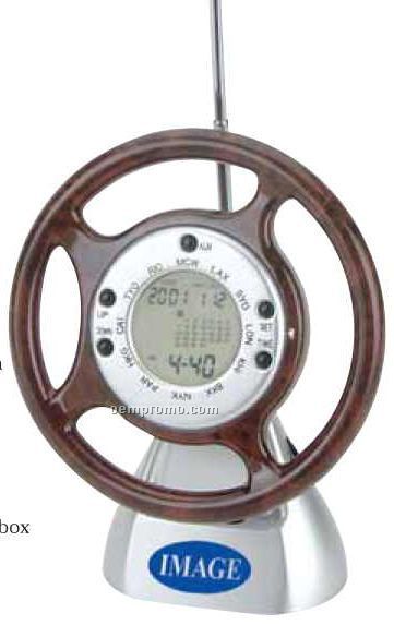 Steering Wheel World Time Clock With FM Scan Radio & Calendar