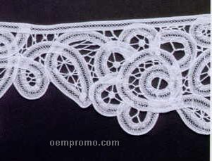 3-5/8" White Battenberg Lace Fabric With Squiggle Flowers