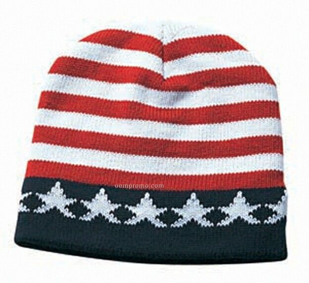 9" Stars & Stripes Acrylic Knit Beanie Hat