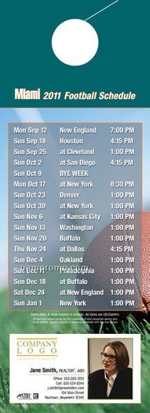 Miami Pro Football Schedule Door Hanger (4" X 11")