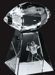 Large Optical Crystal Faceted Football W/ Tall Base Award