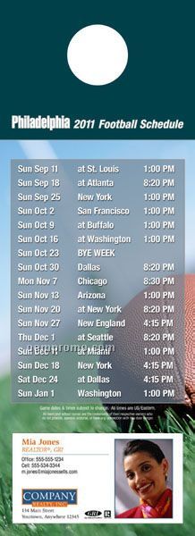 Philadelphia Pro Football Schedule Door Hanger (4" X 11")