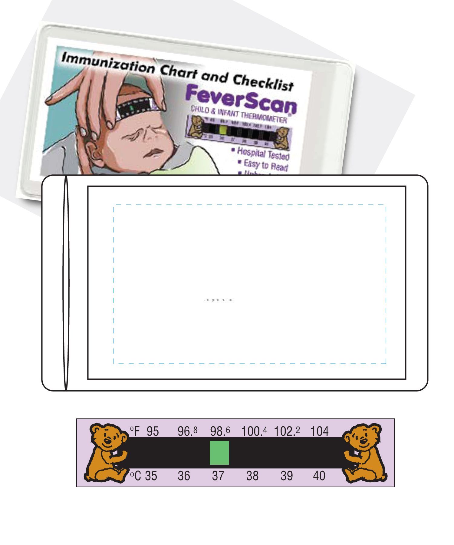 Reusable Baby Bear Forehead Thermometer W/Immunization Chart