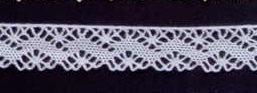 7/8" White Cluny Spider Stitch Lace Fabric With Zig Zags Stripe