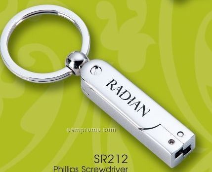 Shiny Nickel Key Holder W/ Flat & Phillips Screwdriver Tool (Dark Etched)