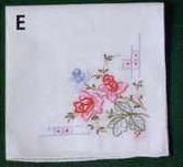 12" Ladies 100% Cotton Handkerchief With 3 Rose Stem Cluster