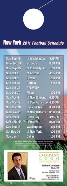 New York Pro Football Schedule Door Hanger (4" X 11")