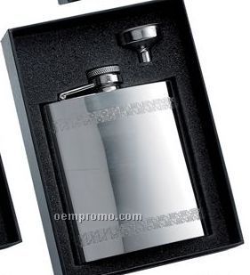 6 Oz. Stainless Steel Flask Horizontal Decorative Stripes & Flask