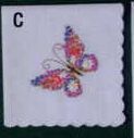 11" Ladies White Embroidered Handkerchief With Shiny Butterfly