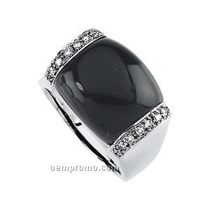 14kw Genuine Onyx And 1/5 Ct Tw Diamond Ring