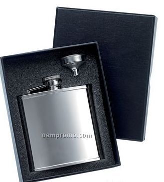5 Oz. Stainless Steel Flask W/ Silver Funnel Gift Set