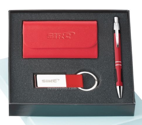 Colorplay Ace Ballpoint Pen/Leather Card Holder & Leatherette Key Ring Set