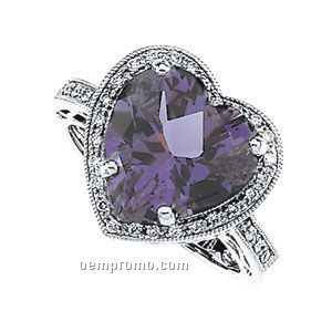 14kw Heart-shaped Genuine Amethyst And 1/6 Ct Tw Diamond Ring