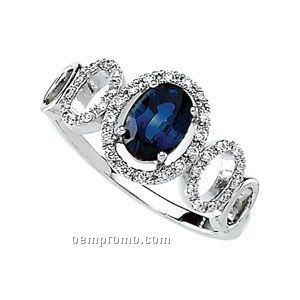 14kw Genuine Blue Sapphire And 1/6 Ct Tw Diamond