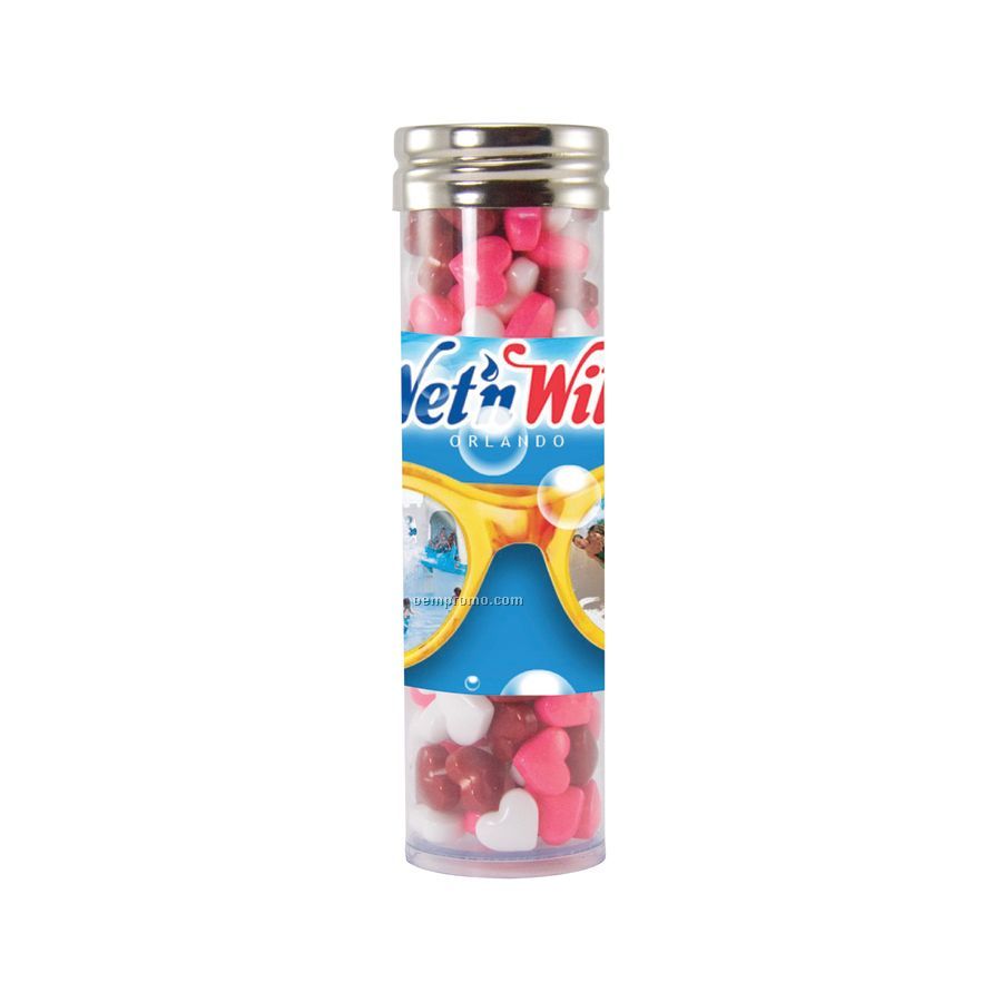Large Gourmet Plastic Candy Tube With Candy Hearts