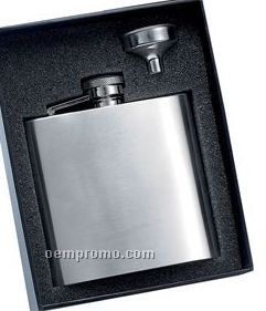 6 Oz. Stainless Steel Brush Finished Flask W/ Funnel Gift Set