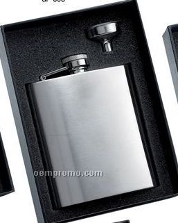 8 Oz. Stainless Steel Brush Finished Flask W/ Funnel Gift Set