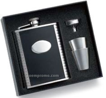 Black Flask Set W/ Funnel And 2 Shooters