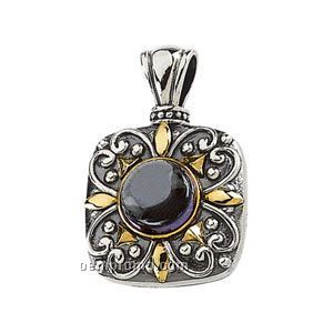 Sterling Silver 14ky Genuine Amethyst Cabochon Pendant