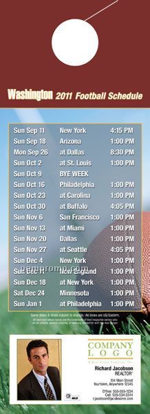 Washington Pro Football Schedule Door Hanger (4" X 11")