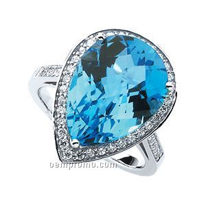 14kw Genuine Swiss Blue Topaz And 3/4 Ct Tw Diamond Ring