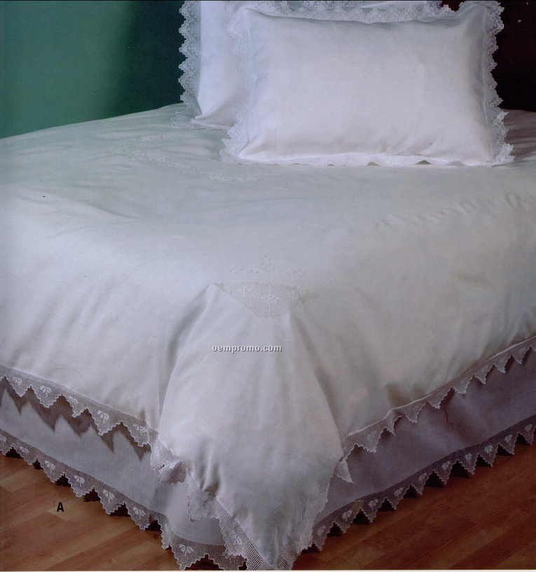Hand Embroidered Sheet And 2 Sham Set With Venetian Lace (Queen)
