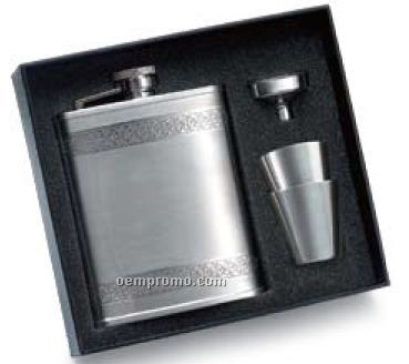Silver Metal Flask Set W/ 2 Shooters & A Funnel