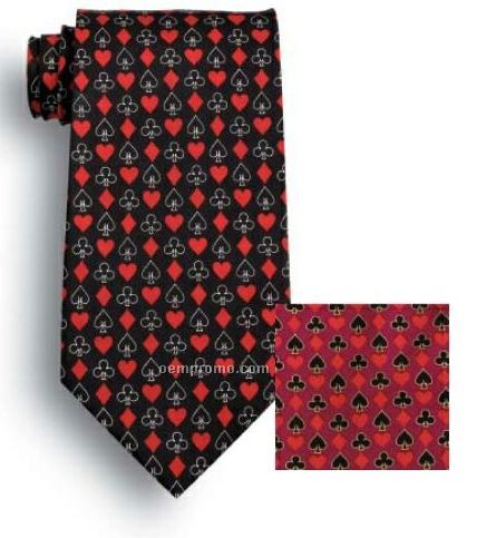 Wolfmark Novelty Neckwear Full House 100% Silk Tie - Maroon (58"X3-7/8")