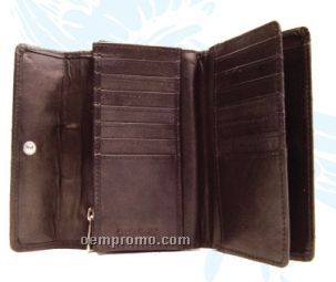 Ladies' Dark Brown Stone Wash Fixed Flap Wallet