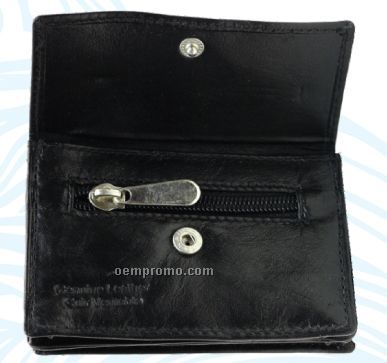 Black Lambskin Napa 2 Zipper Change Purse Card Holder