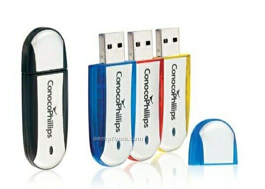 Flash Drive In Brushed Metallic Silver & Colored Plastic Case
