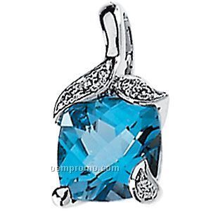 14kw Genuine Swiss Blue Topaz And .04 Ct Tw Diamond Pendant