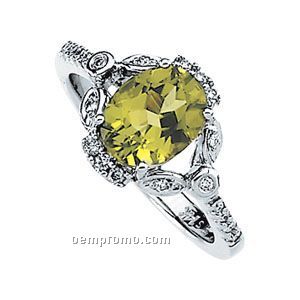 14kw Genuine Peridot And Diamond Ring
