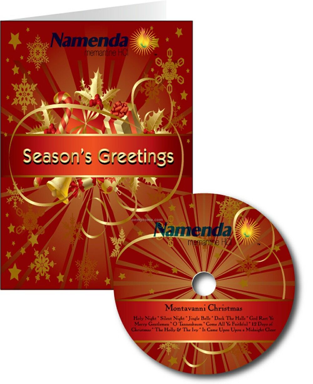 Gold Ribbon & Stars Holiday Greeting Card With Matching CD