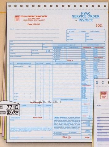 Hvac Service Order/ Invoice (3 Part)