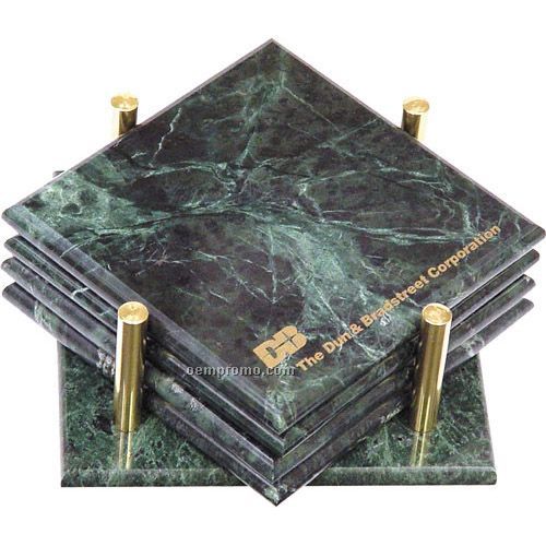 Set Of 4 Square Marble Coasters With Stand